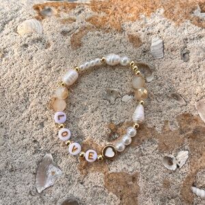 LOVE pearls and gold beaded bracelet